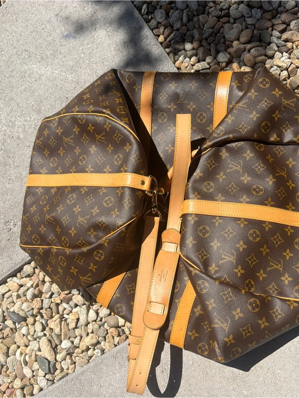 Louis Vuitton Monogram Travel Duffel Bag in Brown and Tan Leather